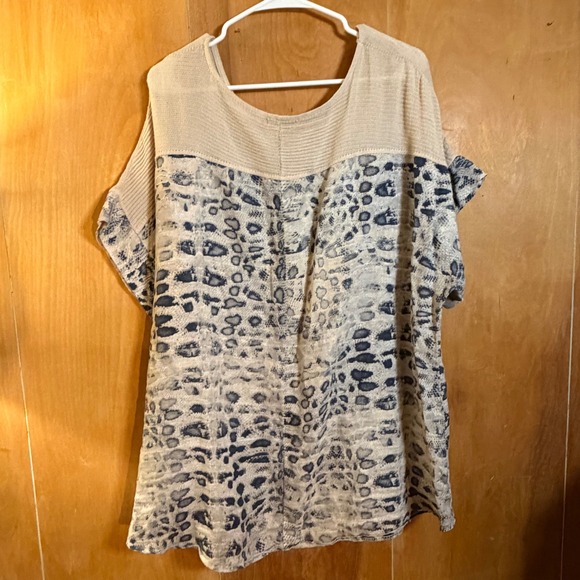 Lungo L'Arno Linen Animal Print Blouse 2X Made in Italy - Picture 3 of 7